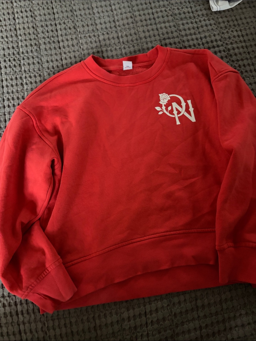 Old Navy Red Crewneck Sweatshirt with Cream Rose Logo